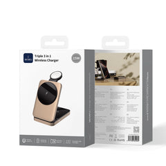 Carregador Sem Fios 3-em-1 WiWU Wi-W038 Triple Magnetic | Estação de Carga em Liga de Alumínio e Vidro Temperado para iPhone (MagSafe), Apple Watch e AirPods