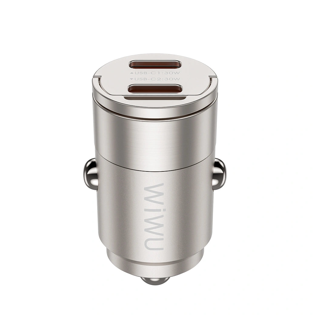 Carregador Automotivo WiWU Nano Dual C 30W | Perfil Ultra Baixo em Liga de Zinco – Duas Saídas USB-C com Tecnologia PD 3.0, PPS e QC 4.0+