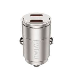 Carregador Automotivo WiWU Nano Dual C 30W | Perfil Ultra Baixo em Liga de Zinco – Duas Saídas USB-C com Tecnologia PD 3.0, PPS e QC 4.0+