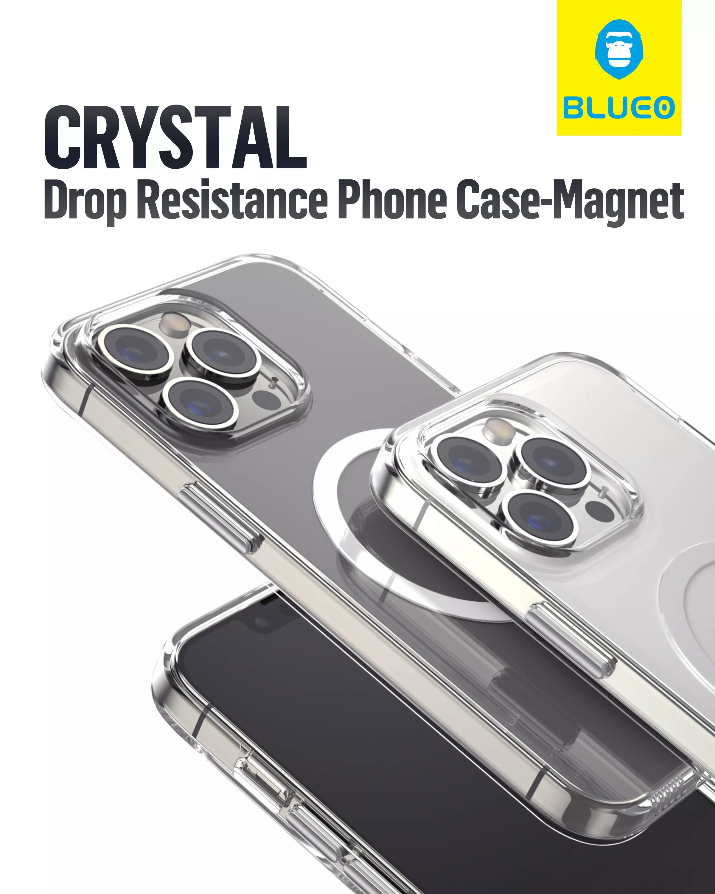 Capa Magnética Blueo Crystal Pro Drop Resistance para iPhone Série 16 (Glitter Transparente)