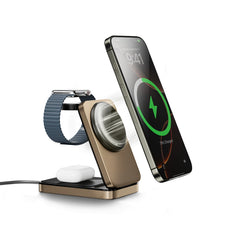 Carregador Sem Fios 3-em-1 WiWU Wi-W038 Triple Magnetic | Estação de Carga em Liga de Alumínio e Vidro Temperado para iPhone (MagSafe), Apple Watch e AirPods