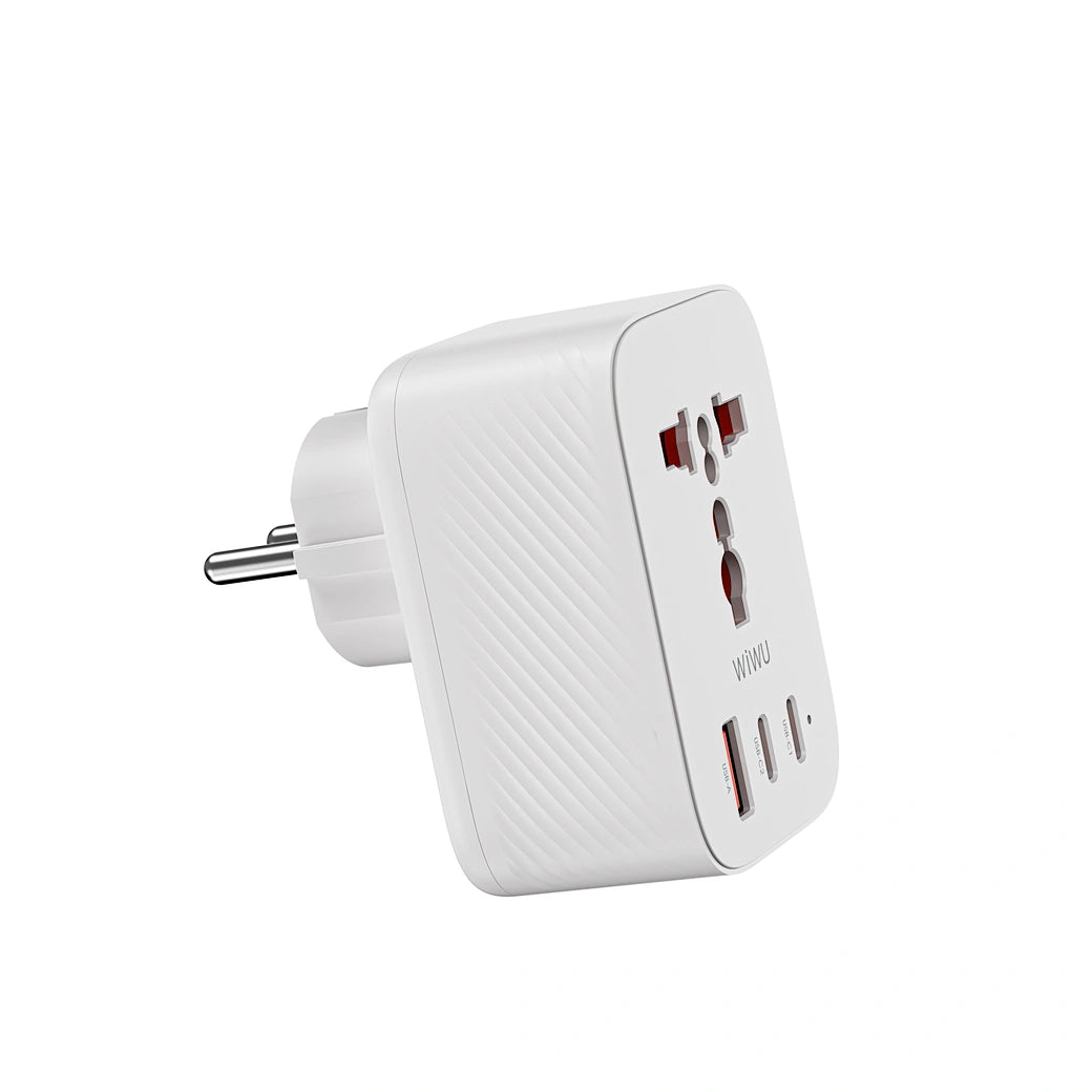 Adaptador de Viagem WiWU Power Cube Wi-UA008 | Tecnologia GaN III 30W – Carregamento Ultra Rápido USB-C PD, USB-A e Tomada Universal AC de 2500W
