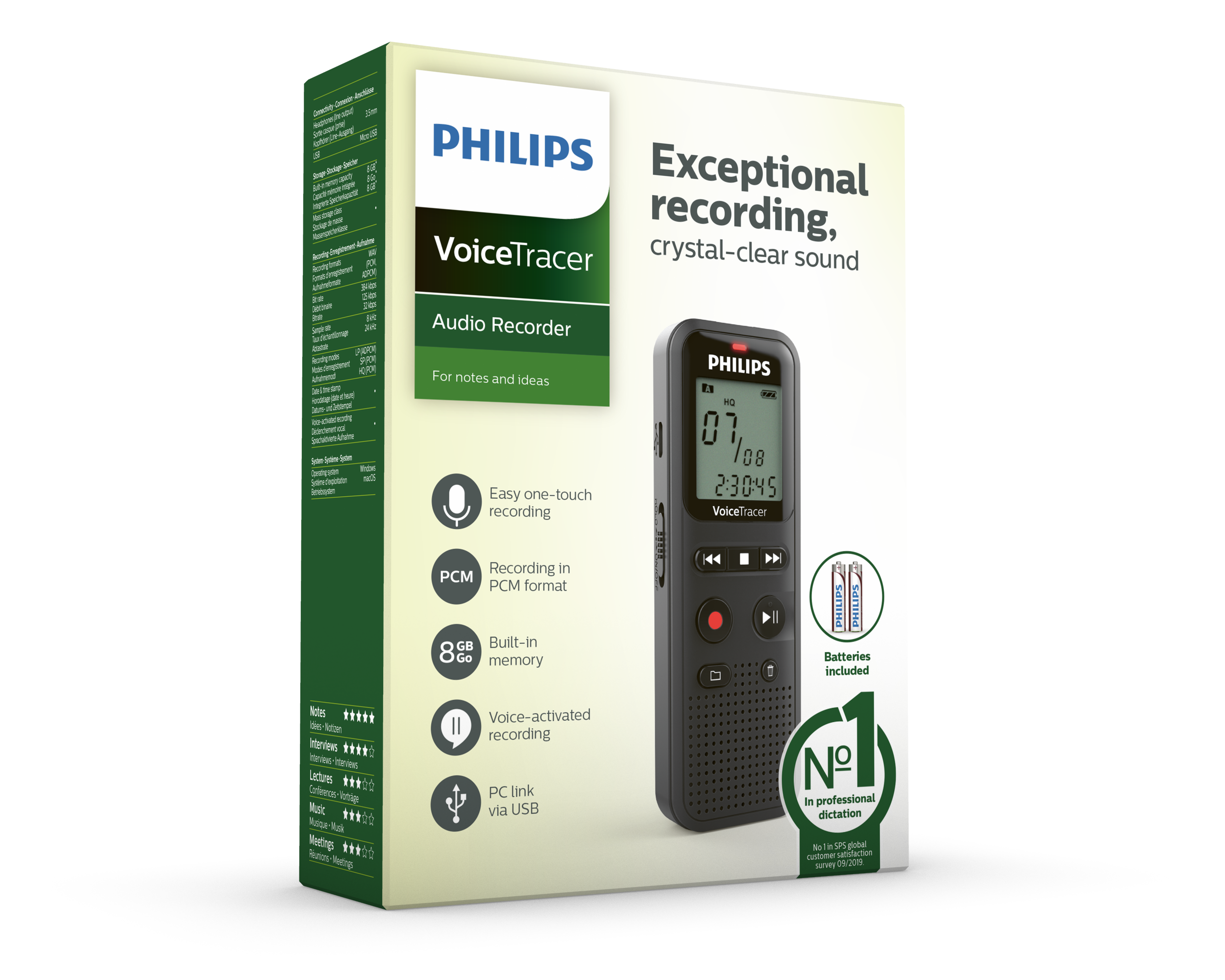 Philips VoiceTracer – Gravador de Voz Digital Portátil com Gravação PCM e Ativação por Voz (VOX)