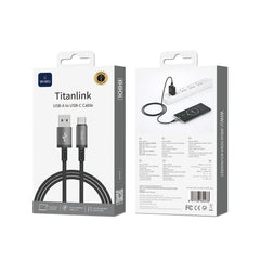 Cabo WiWU Titanlink Wi-C054 USB-A para USB-C | Carregamento Rápido 3.0A e Transmissão de Dados 480Mbps – 1 Metro de Alta Resistência
