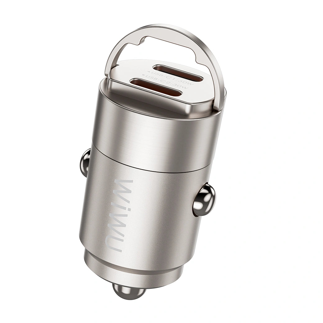 Carregador Automotivo WiWU Nano Dual C 30W | Perfil Ultra Baixo em Liga de Zinco – Duas Saídas USB-C com Tecnologia PD 3.0, PPS e QC 4.0+