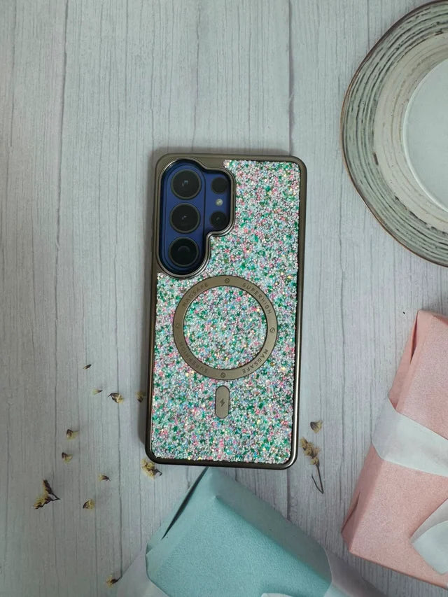 Capa AIBEEV Glitter MagSafe com Proteção Dedicada de Câmara para Smartphone Samsung Galaxy S26 Ultra - Edição Brilhante Multicolorida