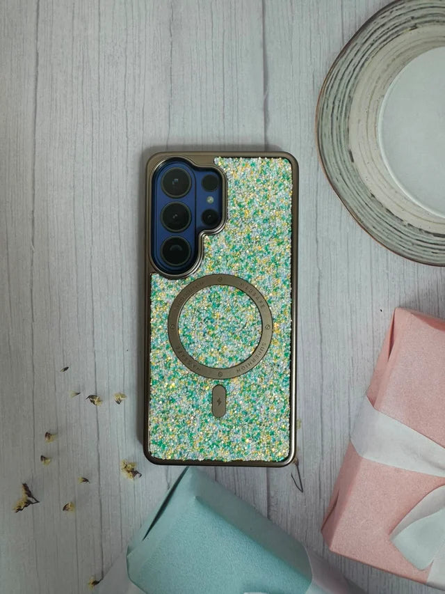 Capa AIBEEV Glitter MagSafe com Proteção Dedicada de Câmara para Smartphone Samsung Galaxy S26 Ultra - Edição Brilhante Multicolorida