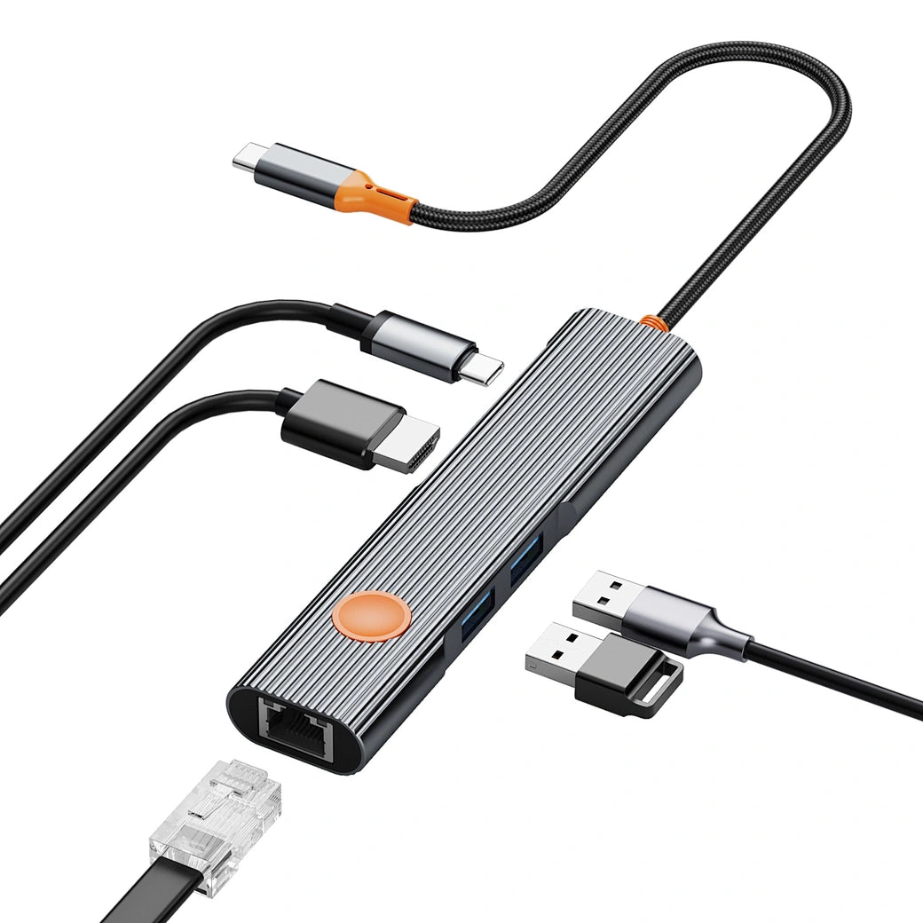 Hub USB-C WiWU Travel 5-em-1 WI-HB005 | Adaptador HDMI 4K, Dual USB 3.0 e Leitor de Cartões SD/TF em Liga de Alumínio