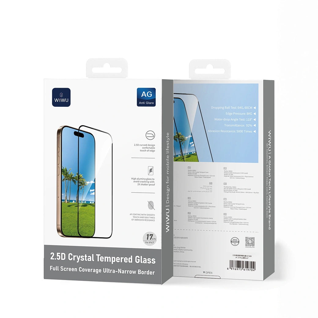 Protetor de Ecrã Super Clear Tempered Glass GT-009 para iPhone 17 Pro Max | Vidro Temperado 9H com Bordas Reforçadas e Tecnologia Anti-Estilhaço