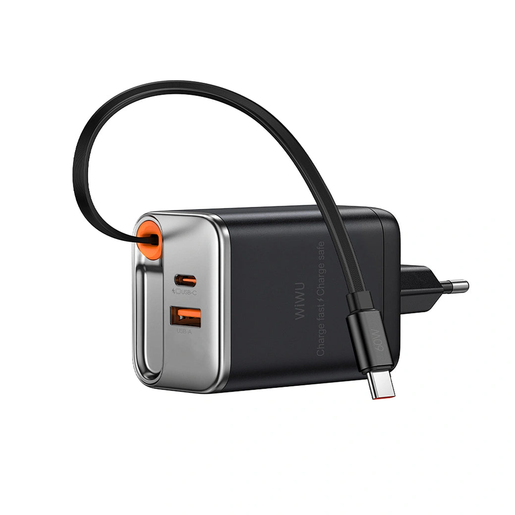 Wi-G020 – CARREGADOR DE CELULAR  Carregador WiWU Wi-G020 67W GaN com Cabo Type-C Retrátil
