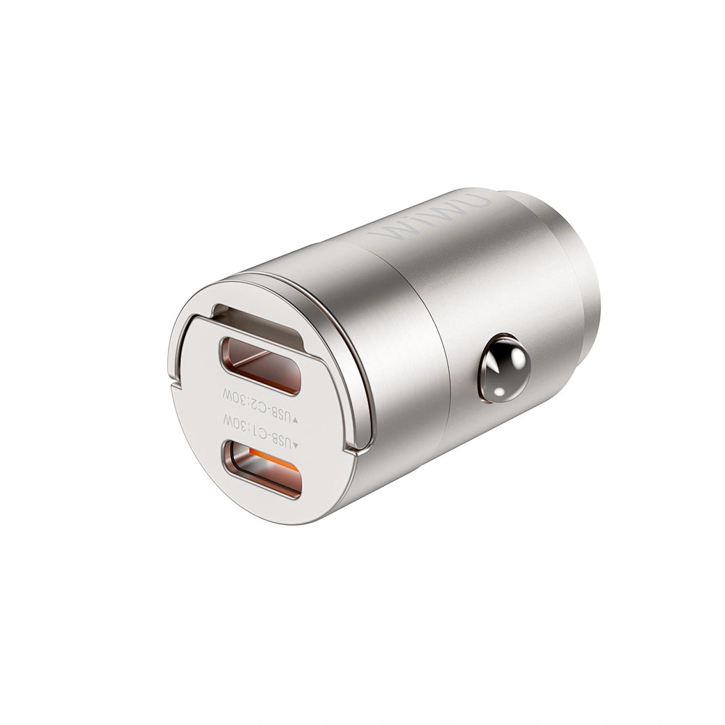 Carregador Automotivo WiWU Nano Dual C 30W | Perfil Ultra Baixo em Liga de Zinco – Duas Saídas USB-C com Tecnologia PD 3.0, PPS e QC 4.0+