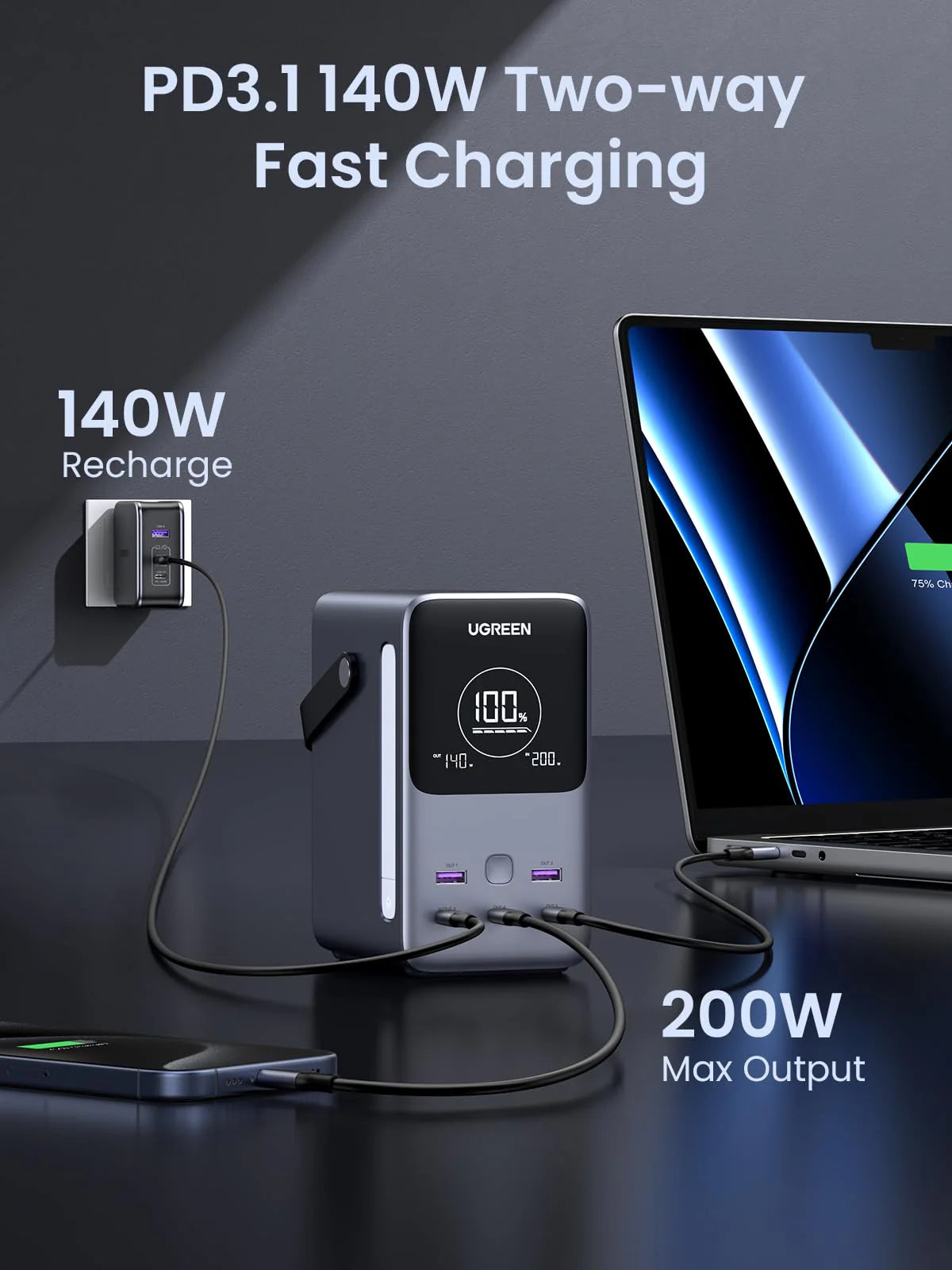 UGREEN 300W 48000mAh Carregador Portátil Power Bank