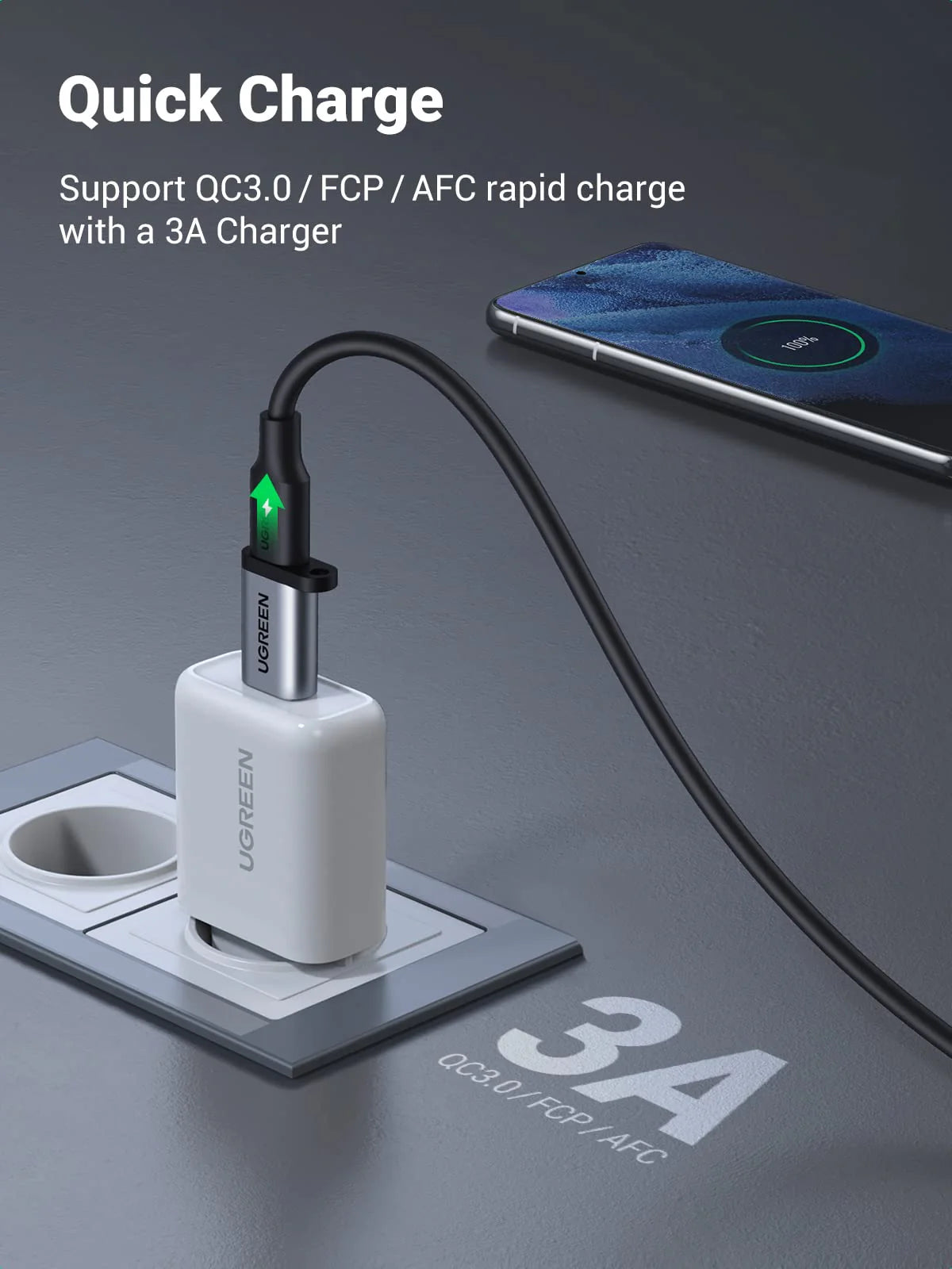 UGREEN 50533 – Adaptador USB-A 3.0 para USB-C (Cinza)