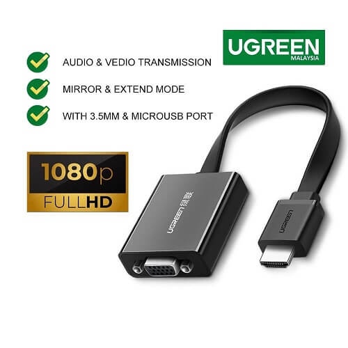 UGreen 40248 HDMI To VGA W/AUD+Micro USB Power-BK