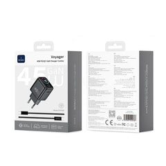 Carregador WiWU Voyager 45W PD/QC GaN CHG500 (Com Tela Inteligente e Cabo USB-C)