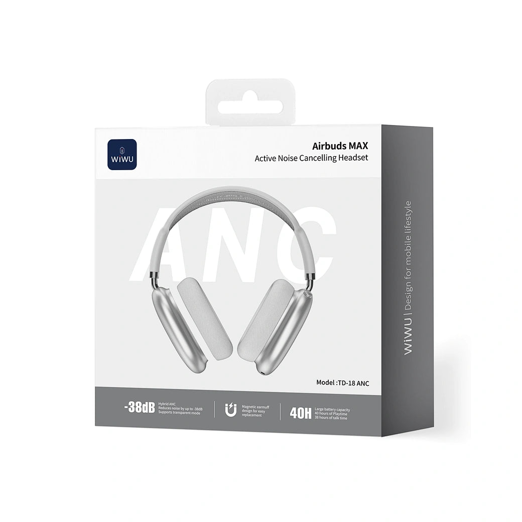 Headset WiWU Airbuds Max Pro TD18 | Cancelamento Ativo de Ruído (ANC) e Bluetooth 5.4 – Autonomia Gigante de 50h com Conexão Multiponto