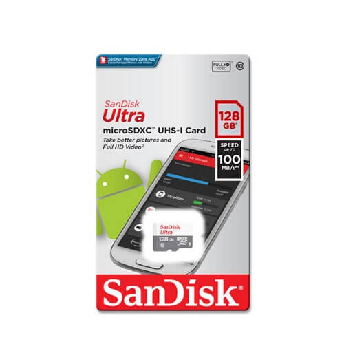 SanDisk Ultra Micro SD Card 128GB UHS-I SDXC Class 10 com Velocidade de Leitura de 100MB/s
