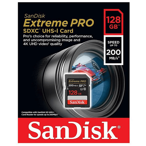 Carrinhoão De Memória Sandisk Extreme Pro 128GB 200MB/s 4K UHD