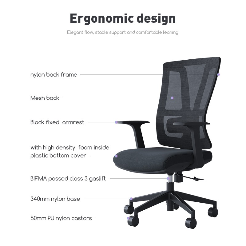 MID BACK OFFICE CHAIR A16-M BLACK & WHITE