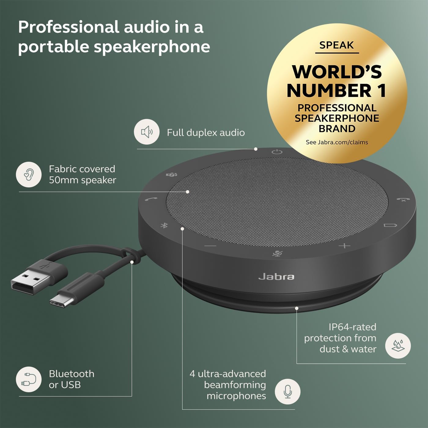 Jabra Speak2 55 – Alto-falante Bluetooth Portátil com 4 Microfones – Edição 2025 – Certificado Microsoft Teams – Cinza Escuro - Image 3