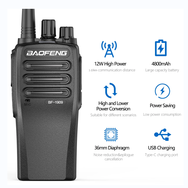 BAOFENG 1909 – Rádio UHF Portátil de Alta Potência