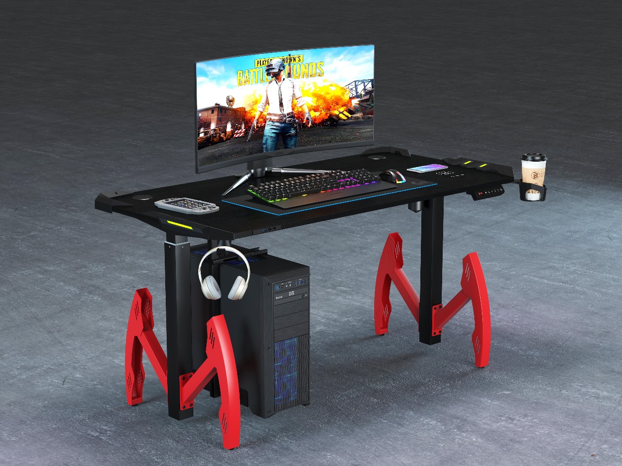Electronic Standing Desk GT‑022 – Mesa Gamer Ajustável c/ LED RGB