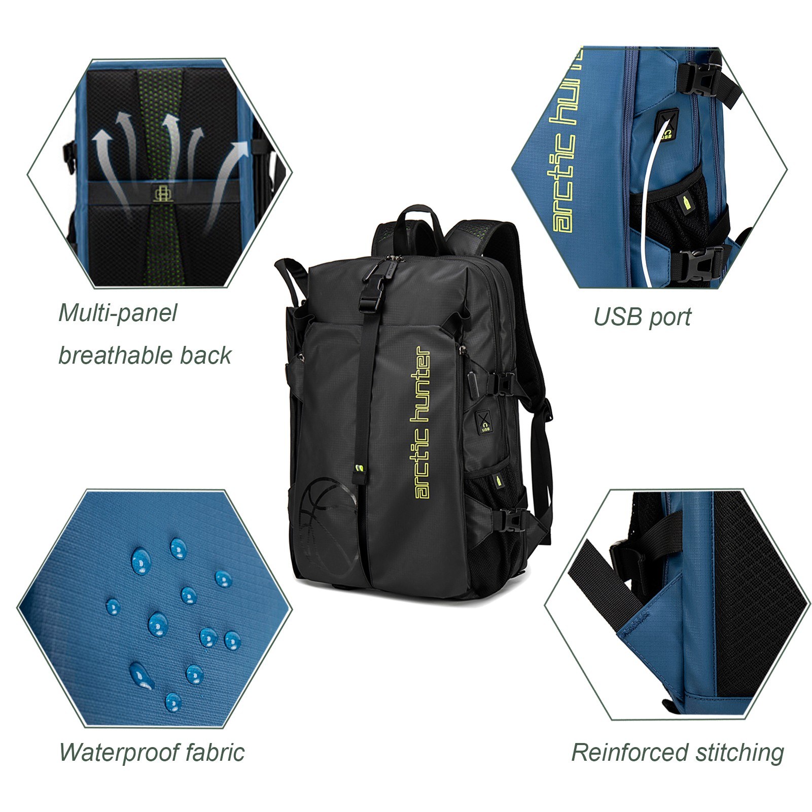 Arctic Hunter B00391 – Mochila Anti-Roubo à Prova d’Água (Blue/Grey) - Image 2