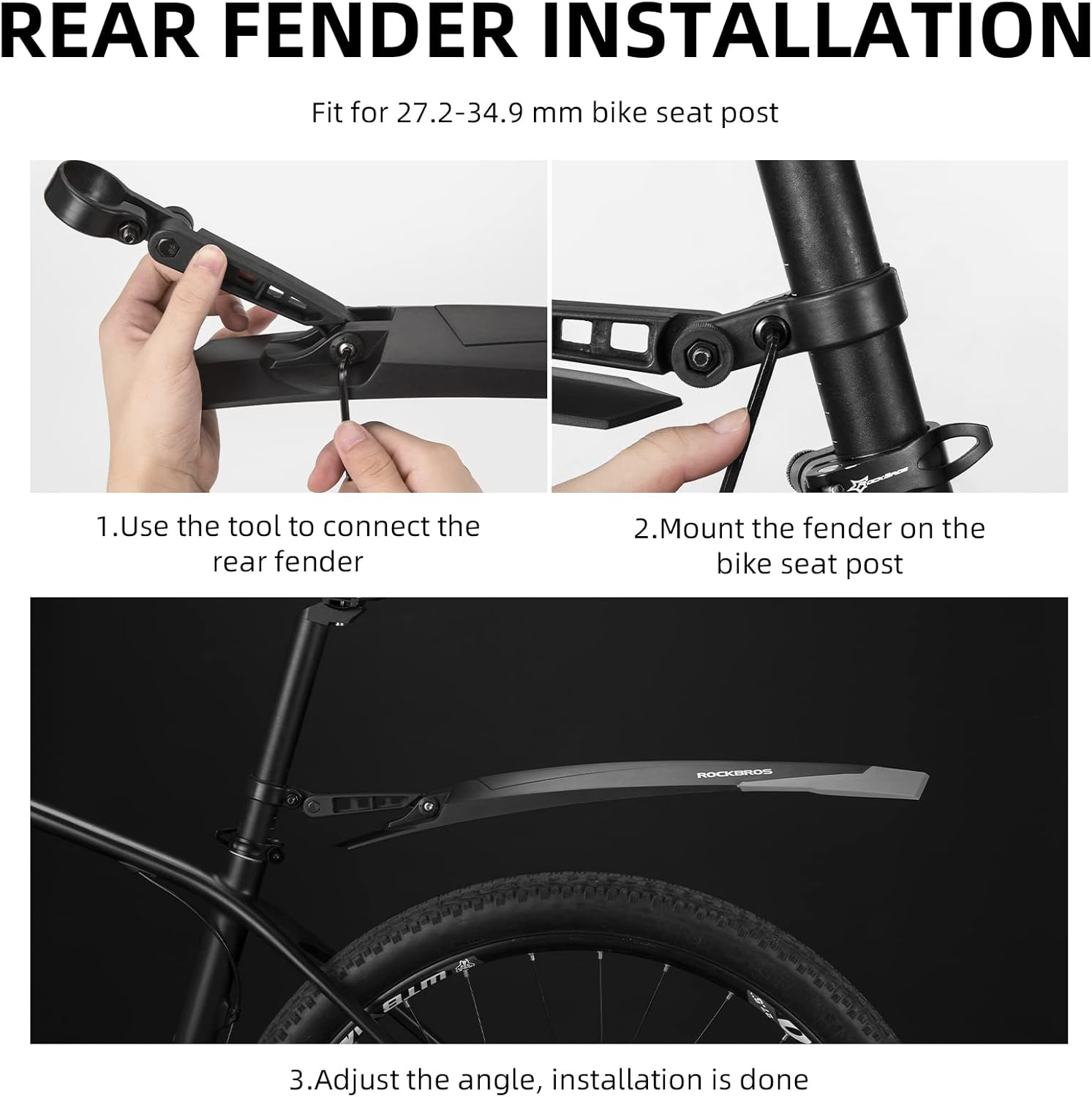 ROCKBROS Conjunto de Para-lamas Dianteiro e Traseiro Anti-incrustantes de Liberação Rápida (Art. 28210006001) - Image 3