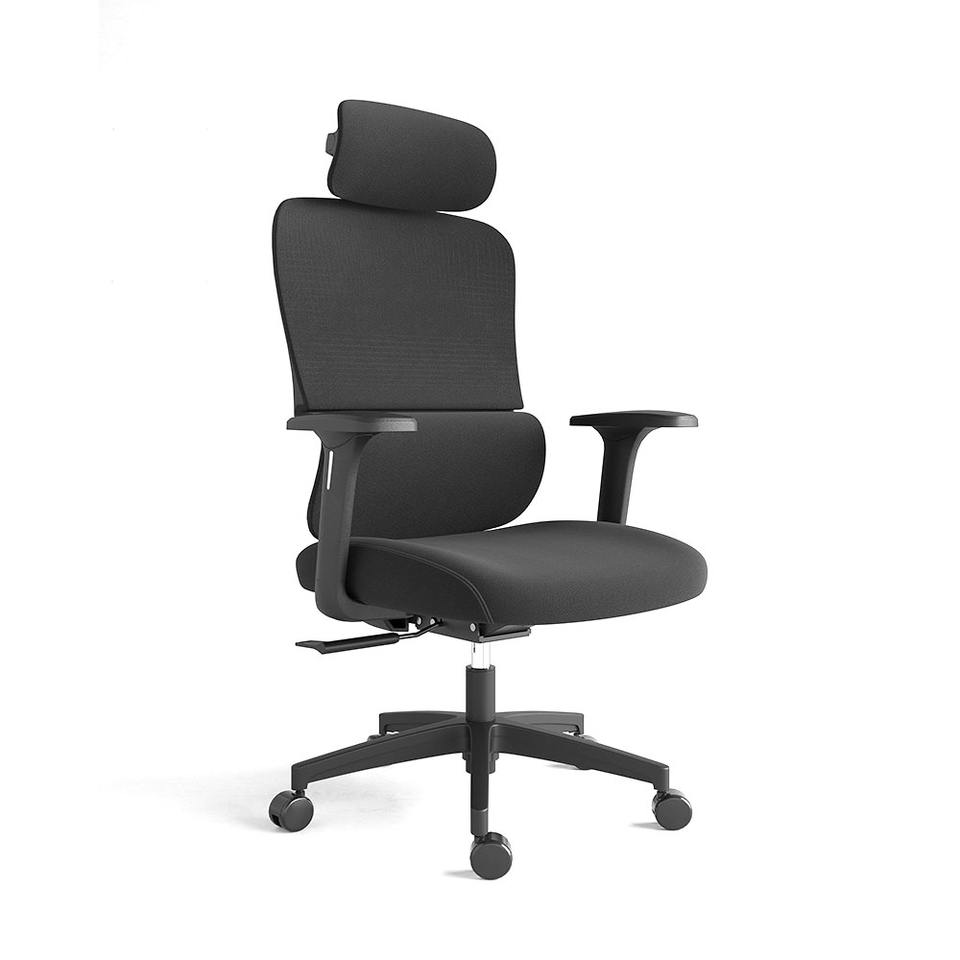 Cadeira Giratória de Escritório Ergonómica E392-H com Encosto Alto em Tela e Apoio de Cabeça 3D