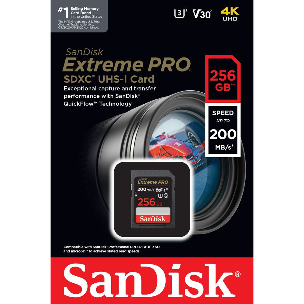 Carrinhoão de Memória SanDisk Extreme Pro 256GB – 200MB/s