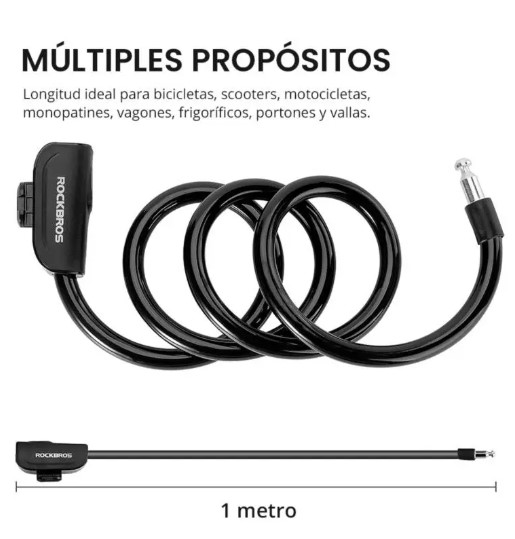 Cadeado de Bicicleta Rockbros RKS515-BK com Chave 1,1 m – Preto - Image 2