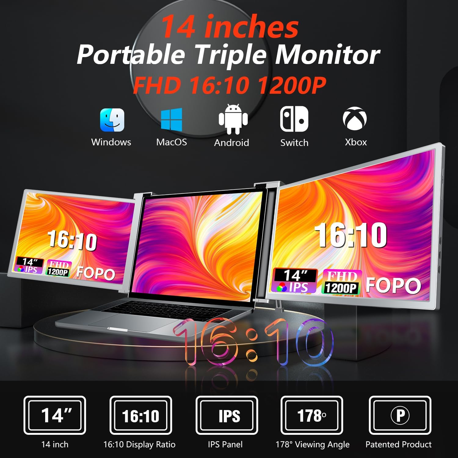 Extensor de Tela Tripla para Laptop – Monitores Portáteis FHD 1080P IPS – Modelos S16 (14") e S9 (15,6") - Image 3