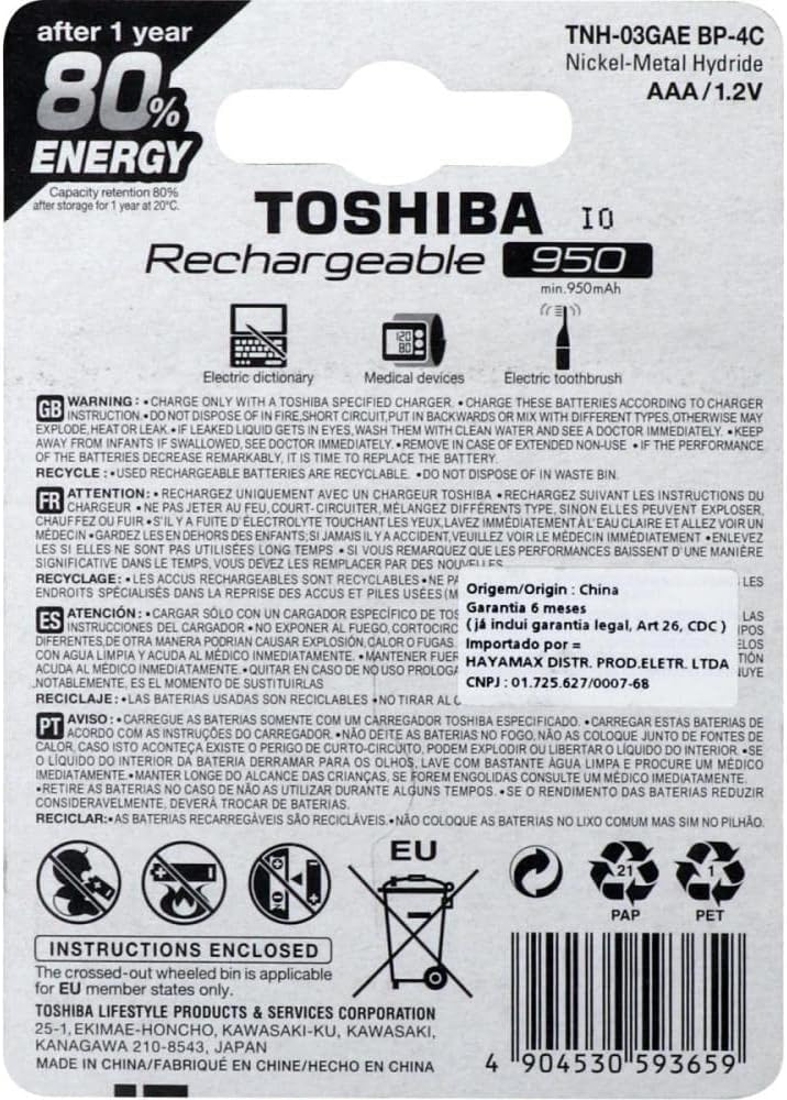 PILHAS TOSHIBA AAA – Pack com 4 Unidades - Image 2
