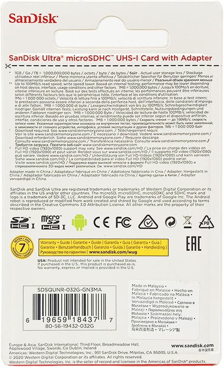 SanDisk Carrinhoão de Memória Ultra 32GB Micro SD HC Classe 10 – SDSQUNB-032G-GN3MN - Image 3