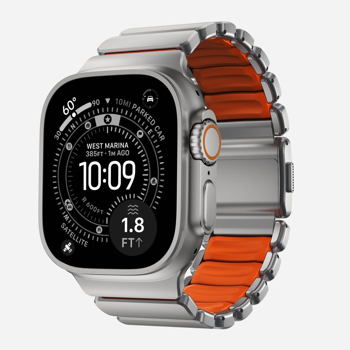 Pulseira Metálica Magnética – Compatível com Apple Watch Ultra 3 (49 mm) – Titanium/Laranja